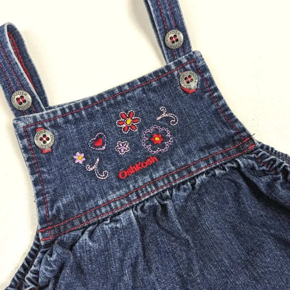 Vtg Oshkosh B'gosh Y2K Dress Girls 18m Dress Embroidered Bubble Hem